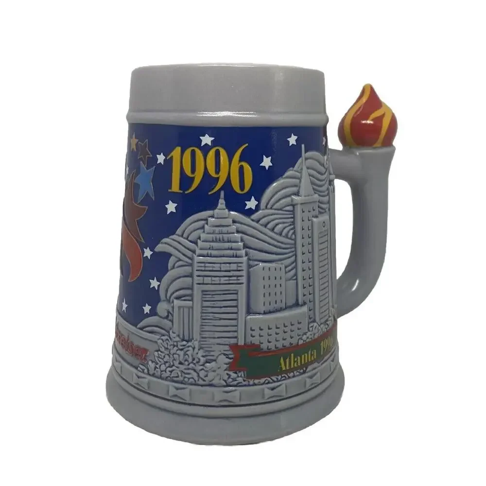 Budweiser Ceramic Beer Stein Collector Athens 1896 Atlanta 1996 Olympics Vintage